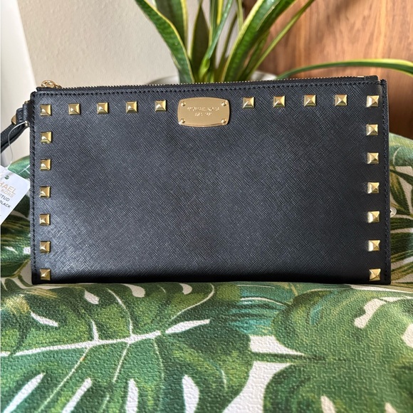 MICHAEL Michael Kors Handbags - MICHAEL Michael Kors Black Sandrine Stud Large Wristlet NWT